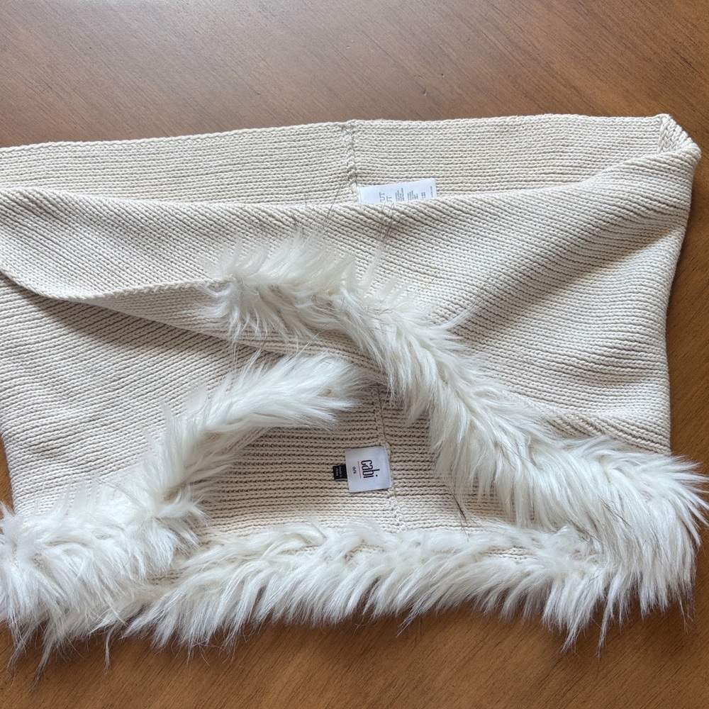 CAbi Cream Knit Scarf with Faux Fur Edge